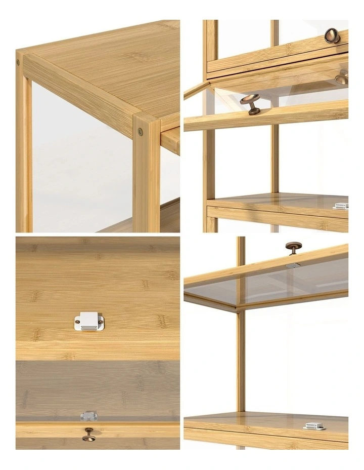 Oikiture Display Cabinet Storage 5-Tier Shelves Clear Bookcase Stand Rack Oak image 6