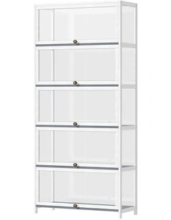 Oikiture Display Cabinet Storage 5-Tier Shelves Clear Bookcase Stand Rack White