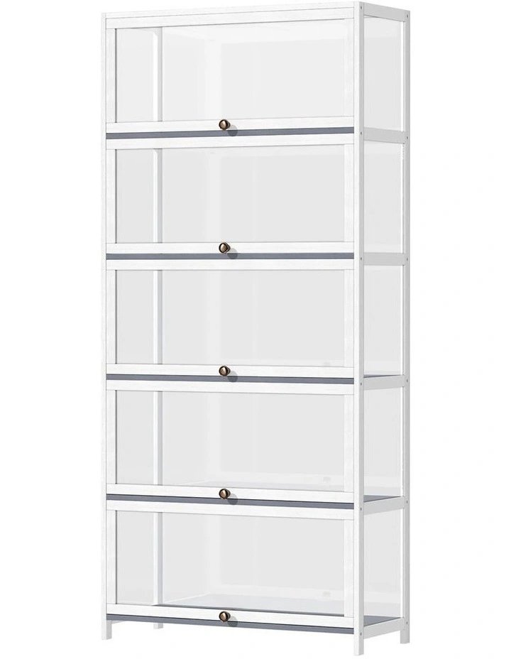 Oikiture Display Cabinet Storage 5-Tier Shelves Clear Bookcase Stand Rack White image 1