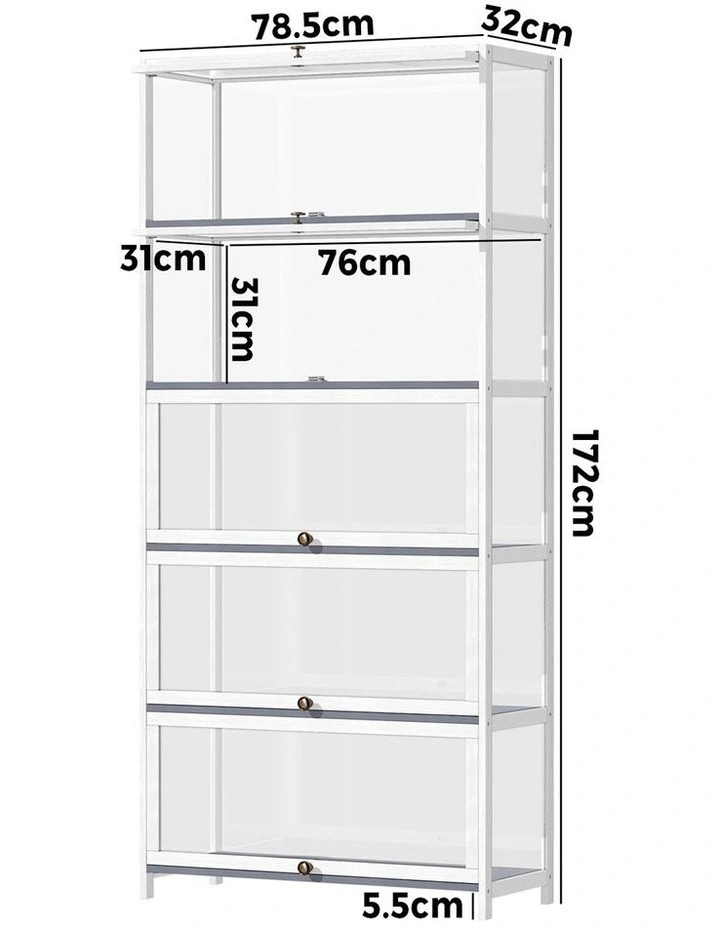 Oikiture Display Cabinet Storage 5-Tier Shelves Clear Bookcase Stand Rack White image 3