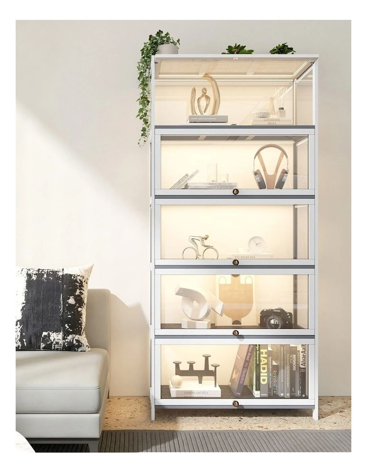 Oikiture Display Cabinet Storage 5-Tier Shelves Clear Bookcase Stand Rack White image 7