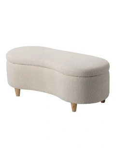 Oikiture Storage Ottoman Cashew Foot Stool Teddy Boucle Chest Bench Blanket Box