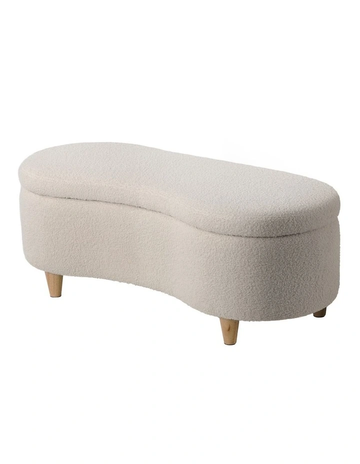 Oikiture Storage Ottoman Cashew Foot Stool Teddy Boucle Chest Bench Blanket Box image 1
