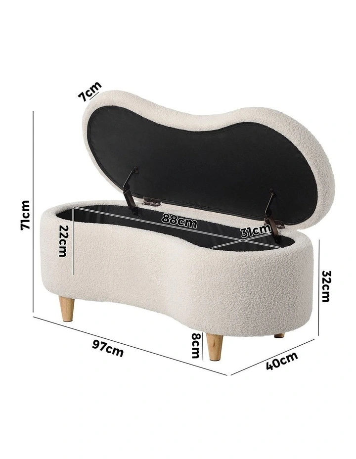 Oikiture Storage Ottoman Cashew Foot Stool Teddy Boucle Chest Bench Blanket Box image 3
