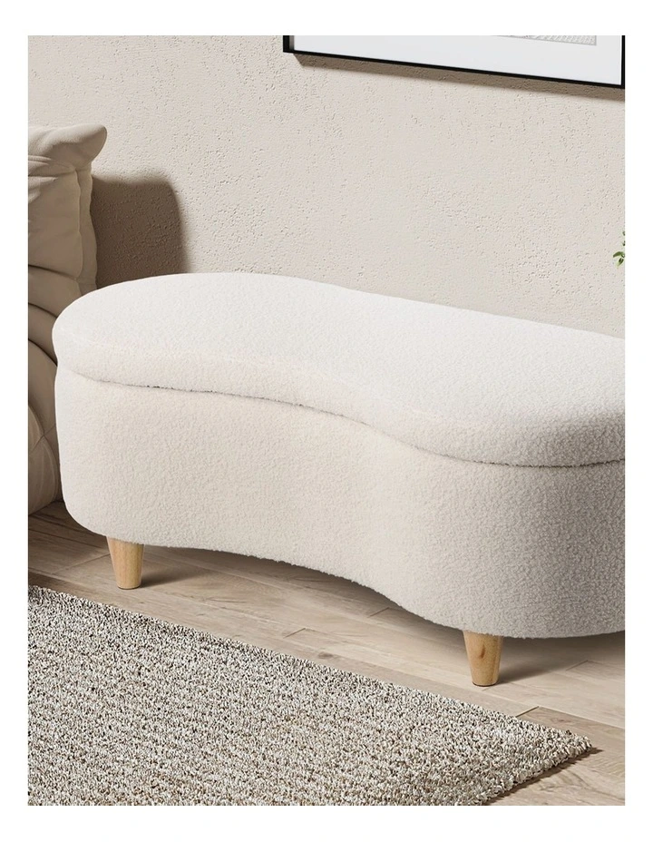 Oikiture Storage Ottoman Cashew Foot Stool Teddy Boucle Chest Bench Blanket Box image 4
