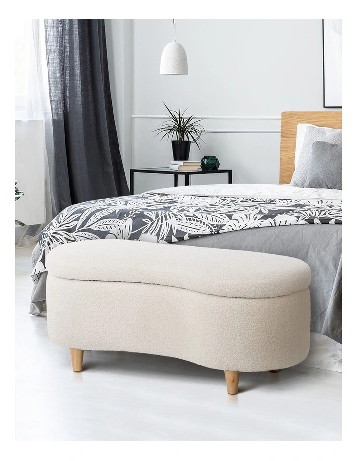 Oikiture Storage Ottoman Cashew Foot Stool Teddy Boucle Chest Bench Blanket Box image 5
