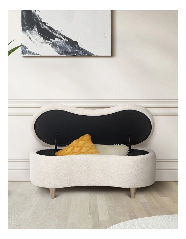Oikiture Storage Ottoman Cashew Foot Stool Teddy Boucle Chest Bench Blanket Box image 7