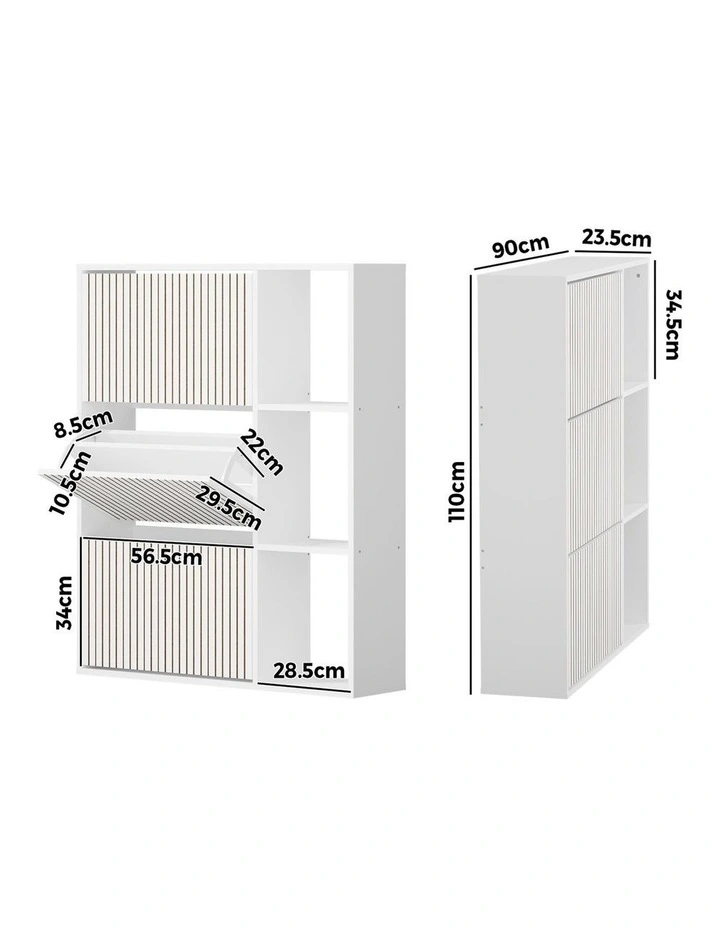 Oikiture Shoe Rack Storage Cabinet with Display Shelves Organiser White image 3