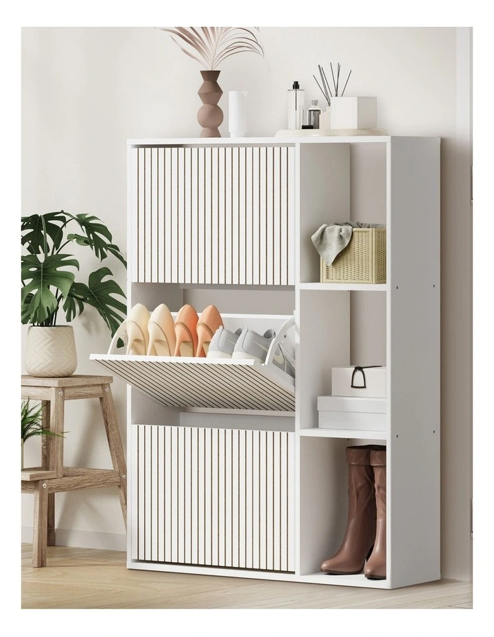 Oikiture Shoe Rack Storage Cabinet with Display Shelves Organiser White image 4