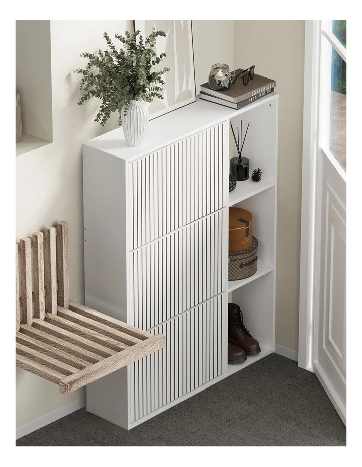 Oikiture Shoe Rack Storage Cabinet with Display Shelves Organiser White image 5