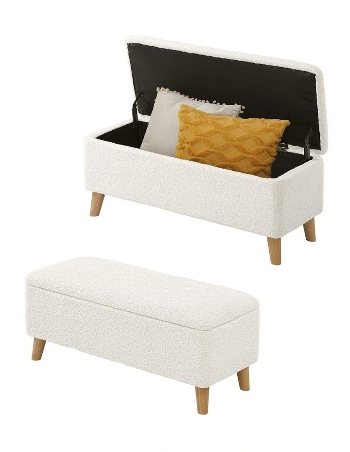 Oikiture Storage Ottoman Blanket Box Chest Toy Foot Stool Sherpa White image 1