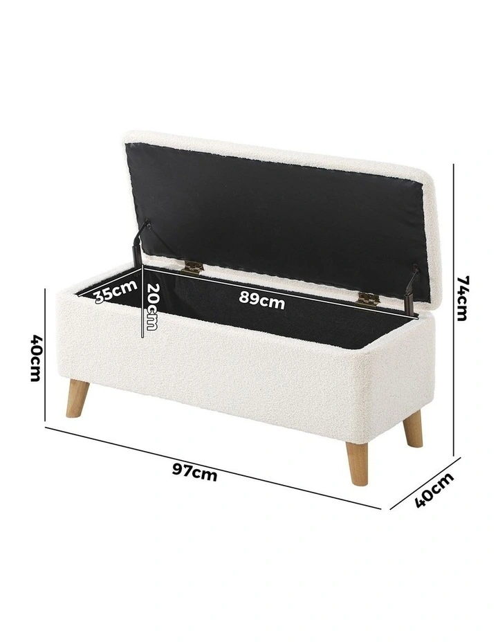 Oikiture Storage Ottoman Blanket Box Chest Toy Foot Stool Sherpa White image 3