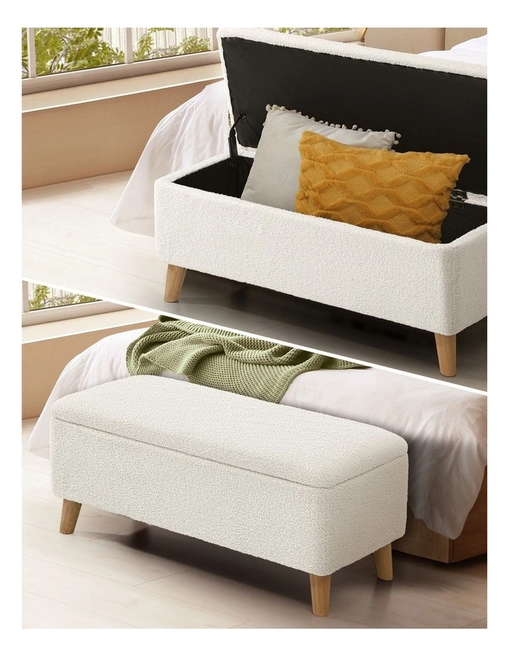Oikiture Storage Ottoman Blanket Box Chest Toy Foot Stool Sherpa White image 4