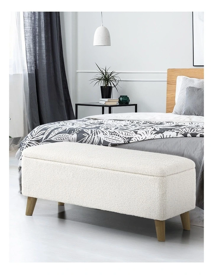 Oikiture Storage Ottoman Blanket Box Chest Toy Foot Stool Sherpa White image 5