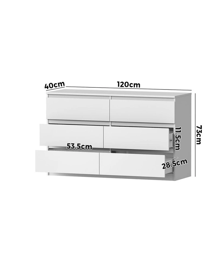 Oikiture 6 Chest of Drawers Lowboy Storage Cabinet Dresser Table Bedroom White image 3