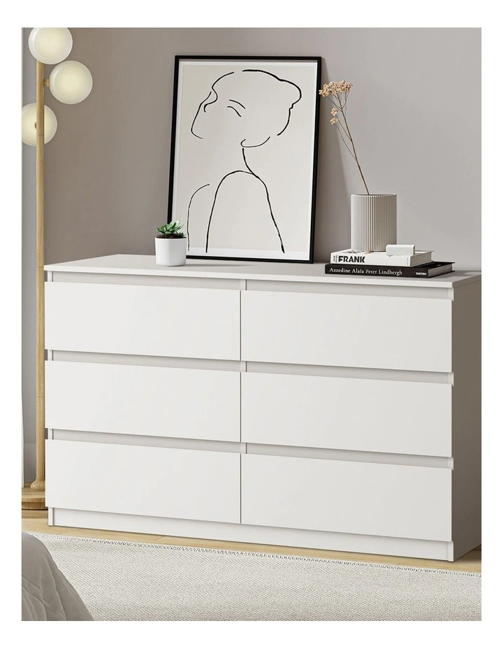 Oikiture 6 Chest of Drawers Lowboy Storage Cabinet Dresser Table Bedroom White image 4