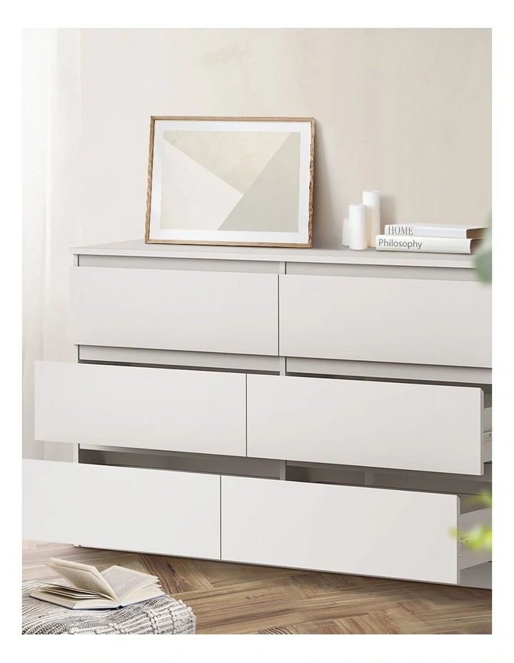 Oikiture 6 Chest of Drawers Lowboy Storage Cabinet Dresser Table Bedroom White image 5