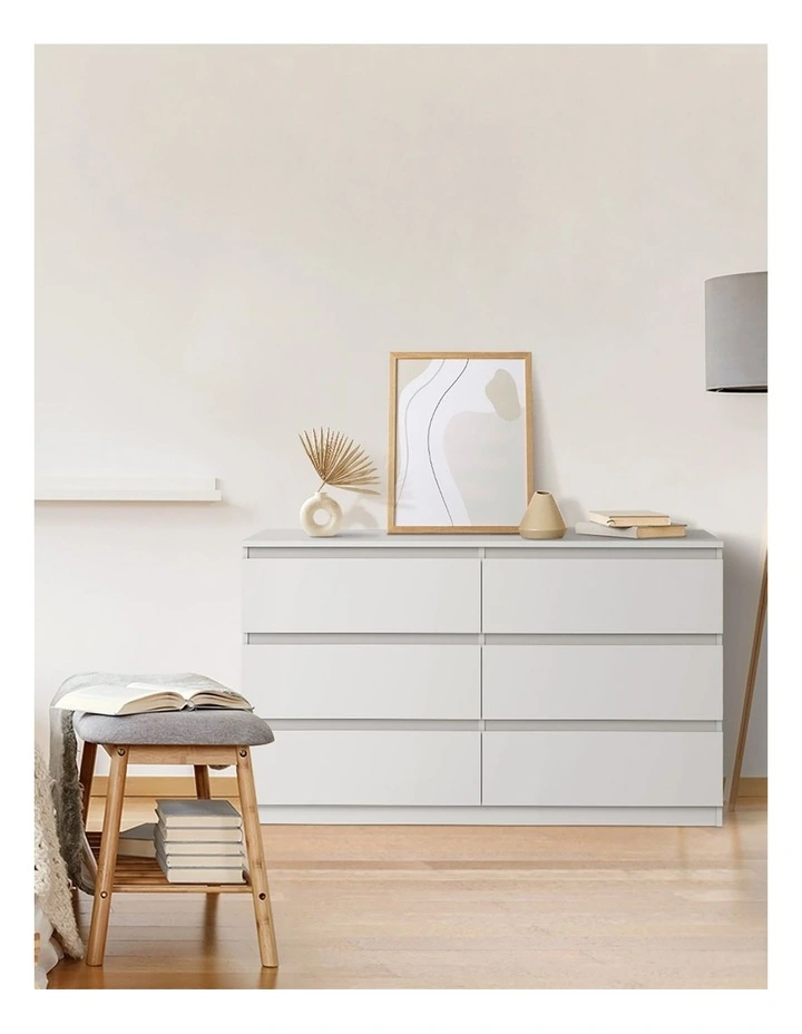 Oikiture 6 Chest of Drawers Lowboy Storage Cabinet Dresser Table Bedroom White image 7