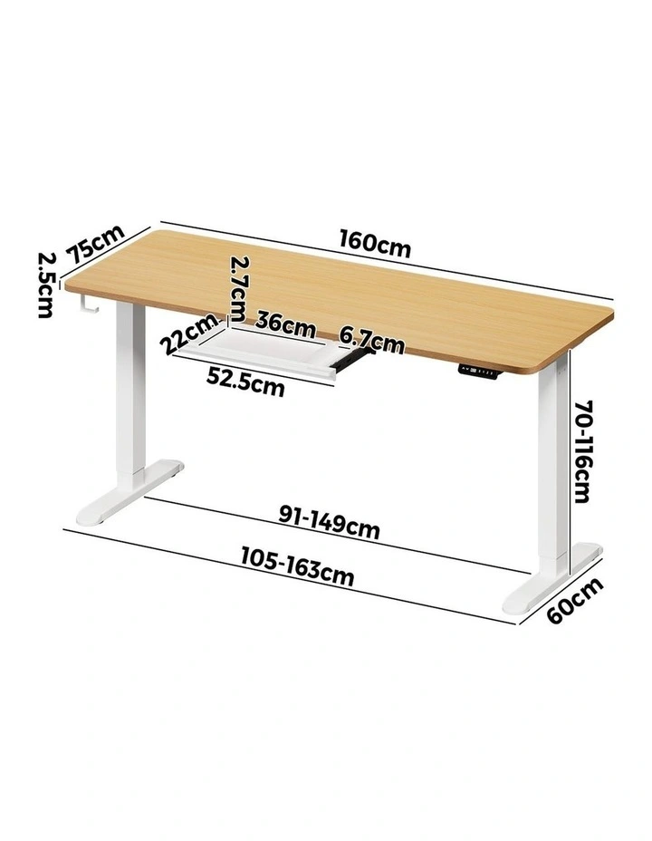 Standing Desk With Drawer Motorized Adjustable Office Table 160cm in White image 3
