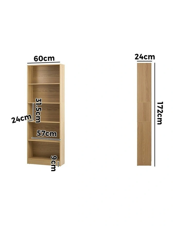 Oikiture Bookshelf Bookcase Display shelves 5-Tier Storage Stand Rack Natural image 3