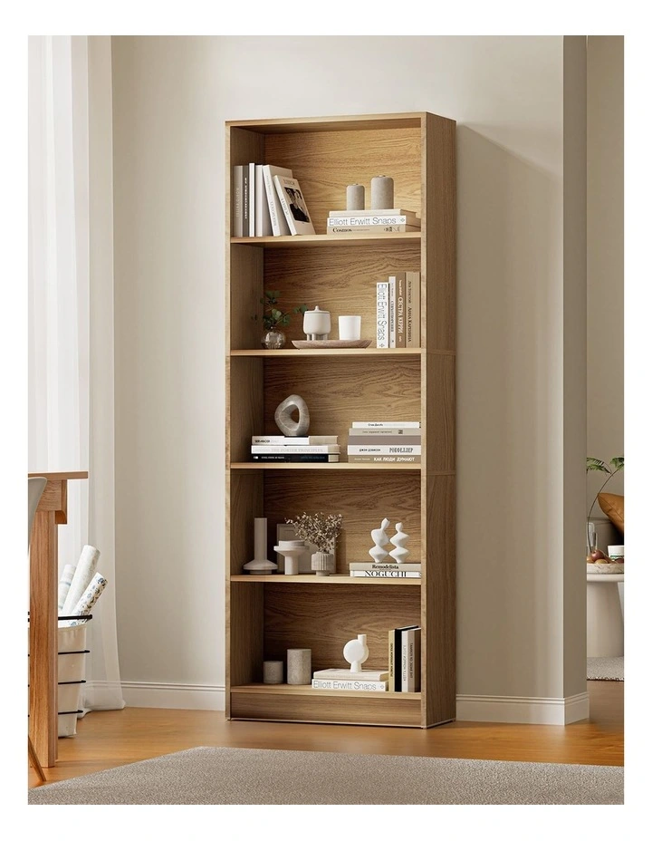 Oikiture Bookshelf Bookcase Display shelves 5-Tier Storage Stand Rack Natural image 4