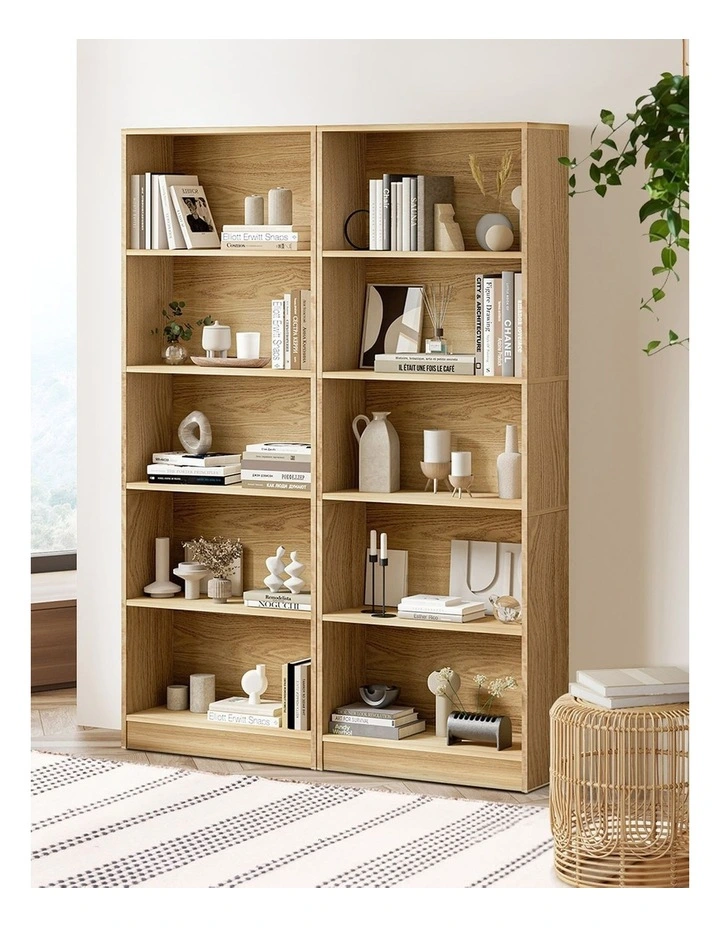 Oikiture Bookshelf Bookcase Display shelves 5-Tier Storage Stand Rack Natural image 5