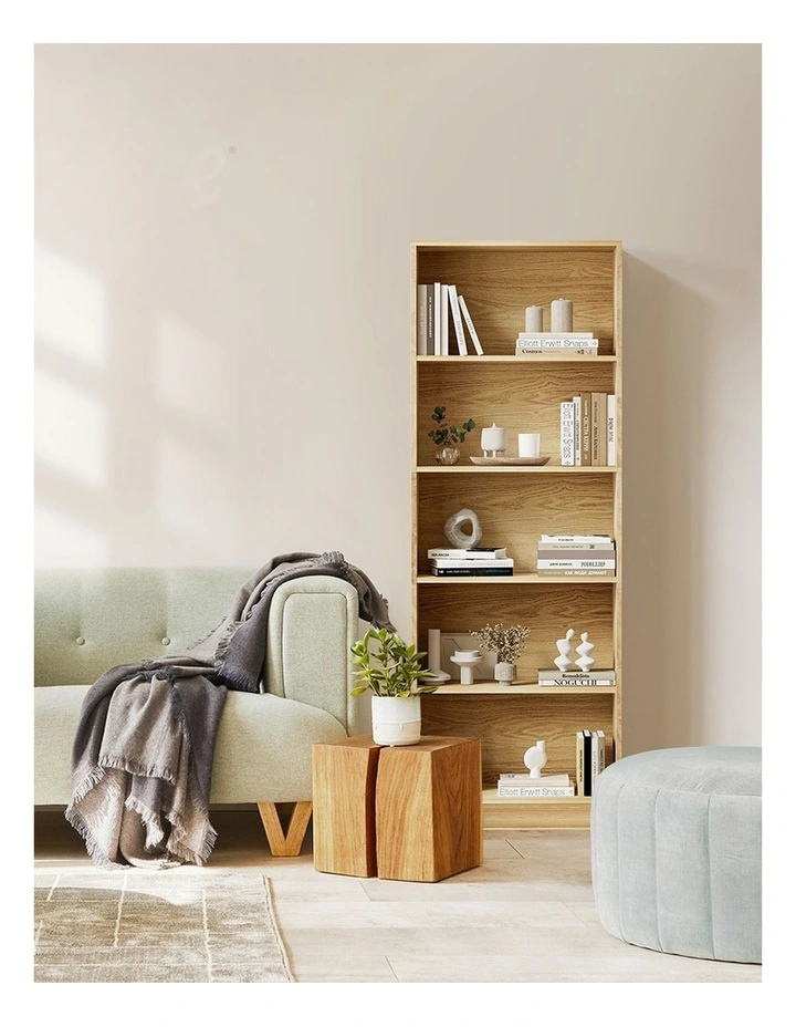 Oikiture Bookshelf Bookcase Display shelves 5-Tier Storage Stand Rack Natural image 7