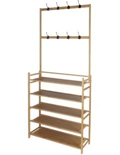 Milano Decor Bamboo Shoe Rack with Coat Hooks, 4 Tiers, Slim Hallway Storage