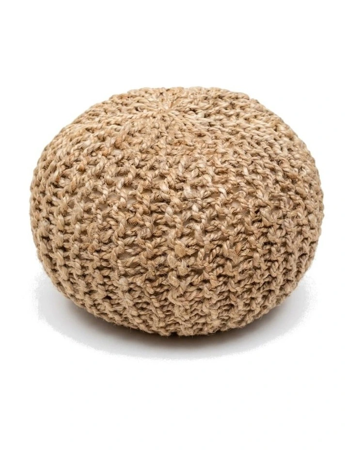 Jute Pouffe Footstool Hand Knitted Braided Ottoman in Natural image 1