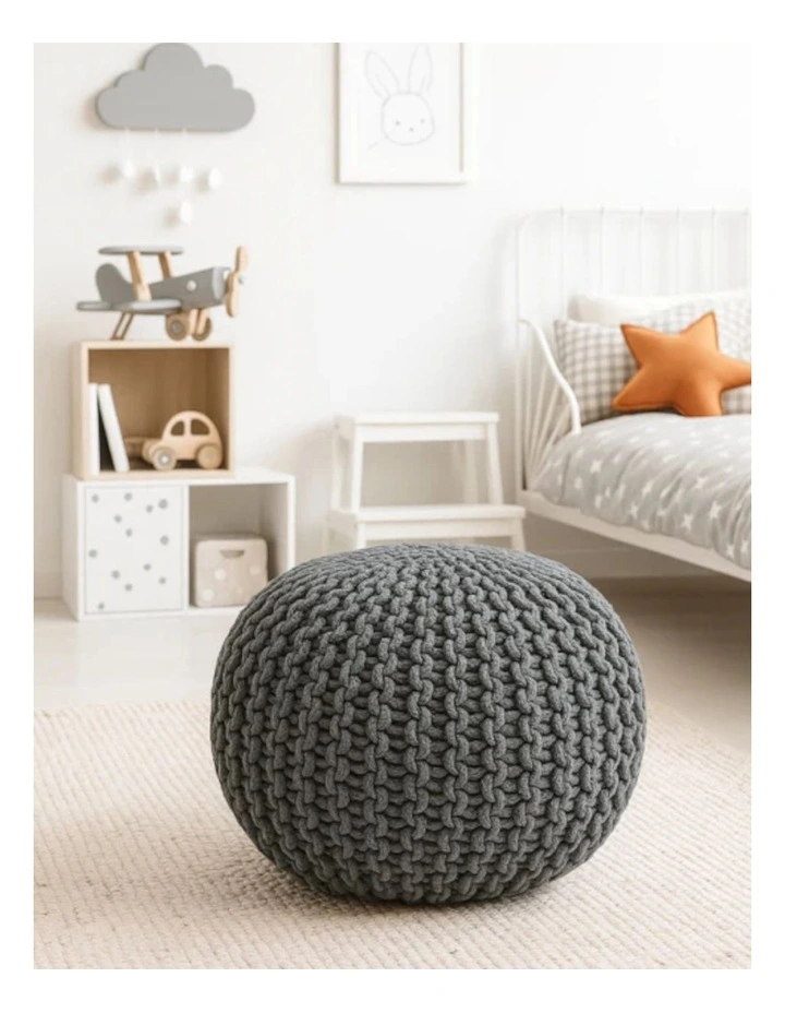 Braided Ottoman Pouffe in Grey image 2
