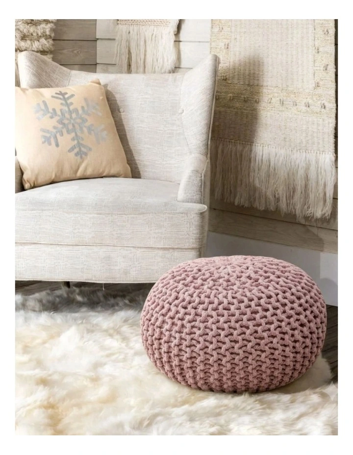 Braided Ottoman Pouffe in Blush Pink image 2