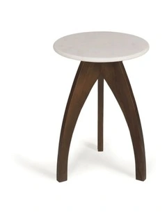 Tulip Banswara Marble & Mango Wood Side Table in Brown