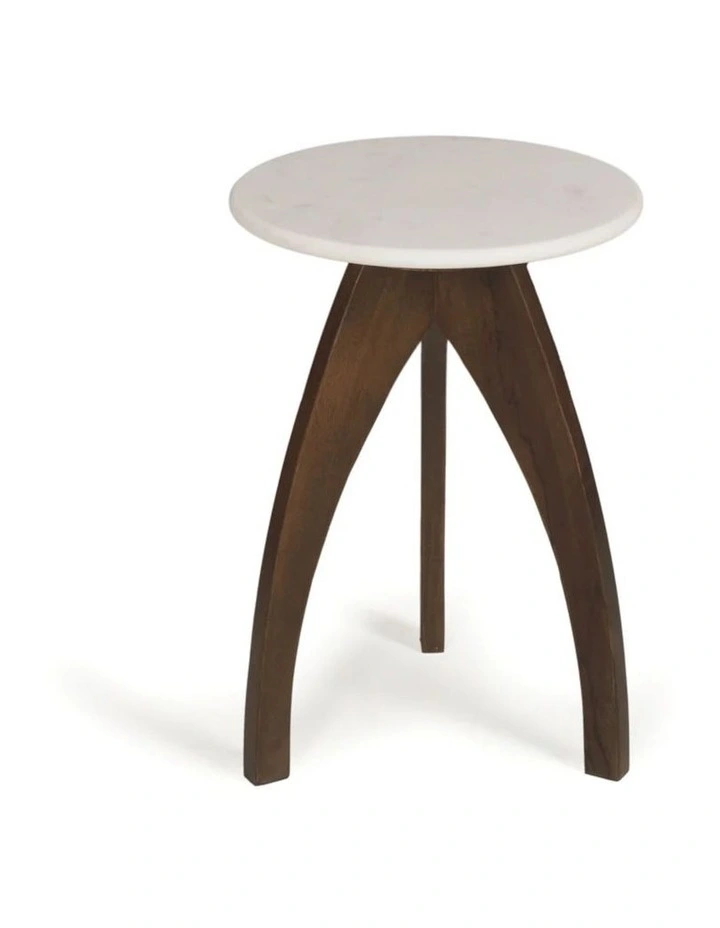 Tulip Banswara Marble & Mango Wood Side Table in Brown image 1