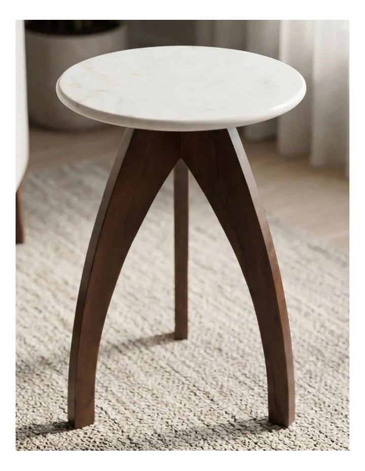 Tulip Banswara Marble & Mango Wood Side Table in Brown image 3