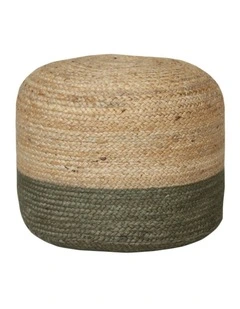 Ombre Hand Braided Jute Cotton Pouf Ottoman in Olive