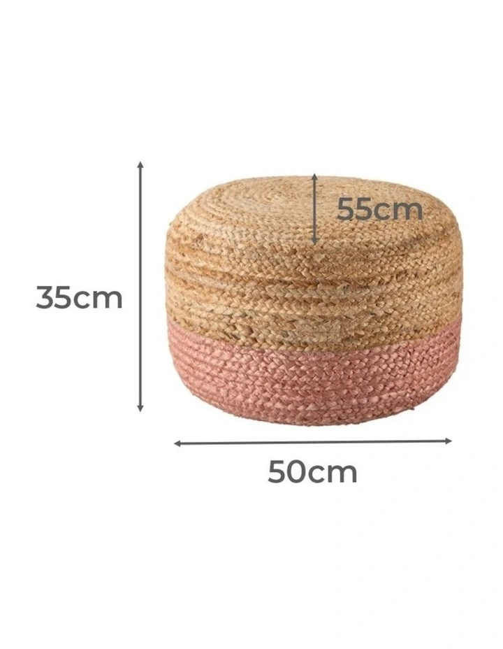 Ombre Hand Braided Jute Cotton Pouf Ottoman in Olive image 3