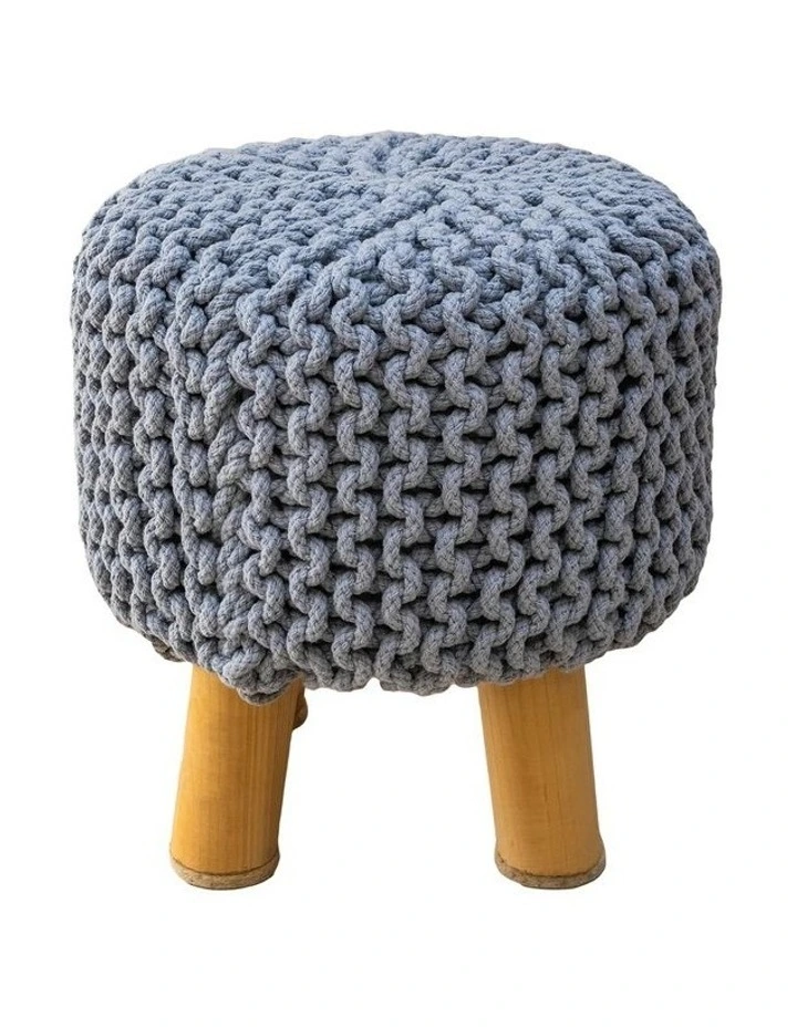 Hand Knitted Cotton Braided Foot Rest Stool in Grey image 1