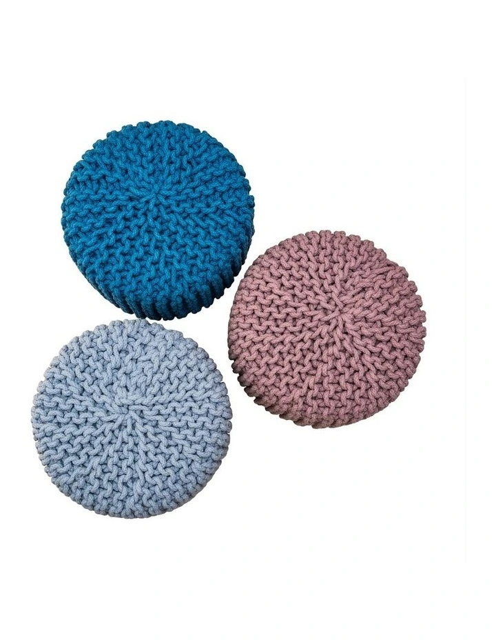 Hand Knitted Cotton Braided Foot Rest Stool in Grey image 2