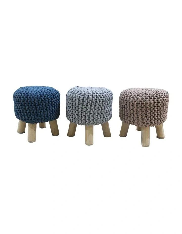 Hand Knitted Cotton Braided Foot Rest Stool in Grey image 3