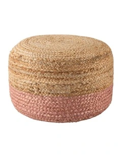 Ombre Hand Braided Jute Cotton Pouf Ottoman in Pink