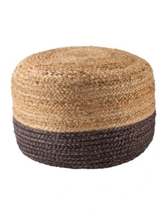Jute Cotton Hand Braided Ombre Pouf Ottoman in Charcoal