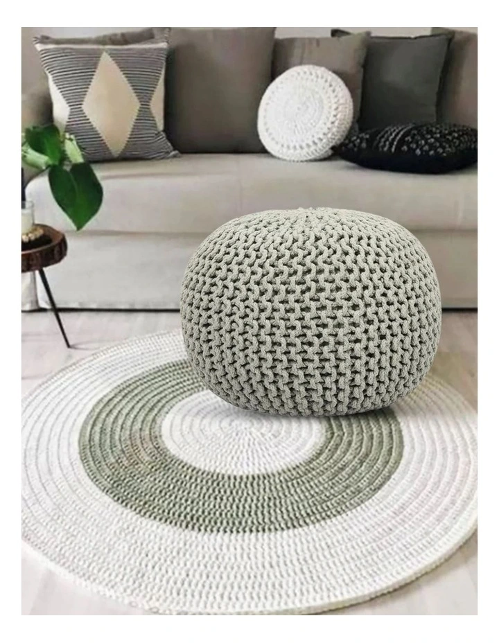 Braided Ottoman Pouffe in Sage Green image 3