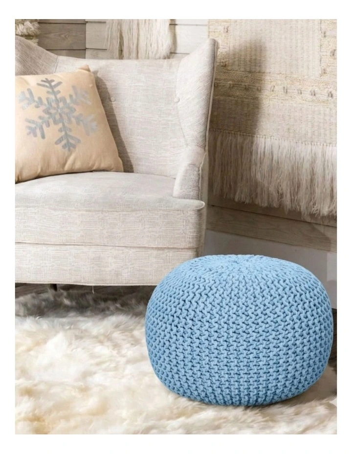 Braided Ottoman Pouffe in Blue image 2