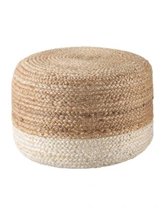 Jute Cotton Hand Braided Ombre Pouf Ottoman in Beige