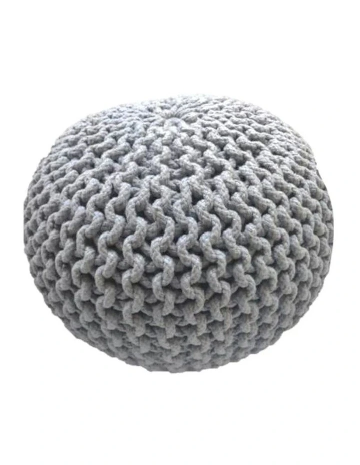 Braided Pouffe Ottoman in Light Grey image 1