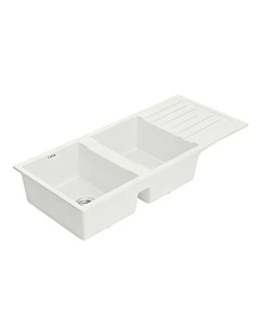 Granite Stone Double Kitchen Sink Bowl 116x50cm in White
