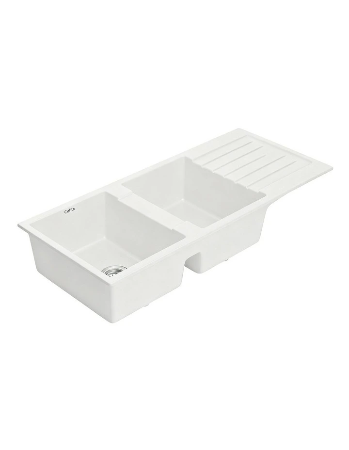 Granite Stone Double Kitchen Sink Bowl 116x50cm in White image 1