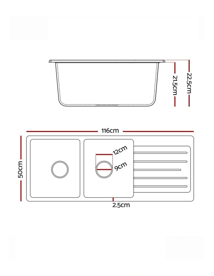 Granite Stone Double Kitchen Sink Bowl 116x50cm in White image 4