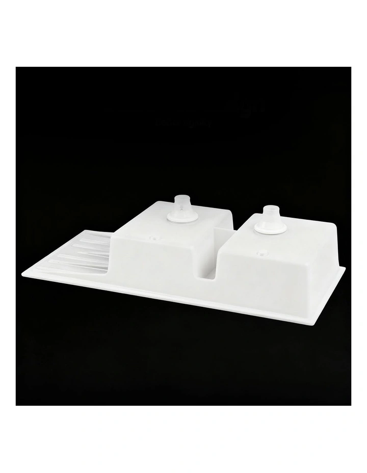 Granite Stone Double Kitchen Sink Bowl 116x50cm in White image 7