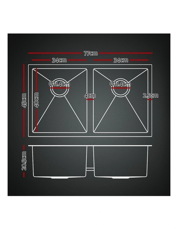 Pull Out Mixer Tap and Double Stainless Steel Kitchen Sink 77x45cm in Black image 4